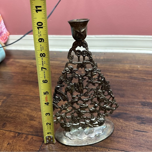 Vintage silver plate Christmas tree candle holder with ornament detail - Picture 8 of 9